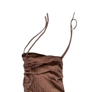 Drawstring Ruched Side Bodycon Dress in Brown, Size XS​ thumbnail 4