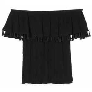 NWT Velvet Black Blouse Teasels Off-Shoulder Bohemian Crop‎ Size Medium thumbnail 1
