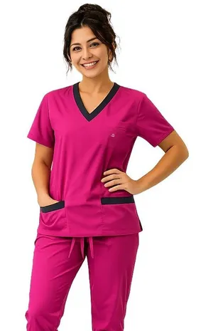New York Laundry Medics Burgandy Shorts Sleeve Scrub Top, S thumbnail 1