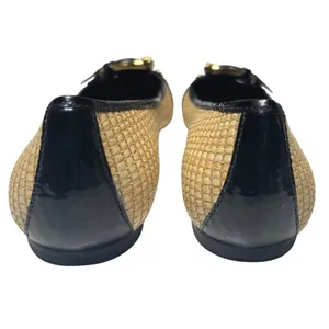 Antonio Melani Woven Straw Patent Buckle Flats Black Tan‎ Women 8M Preppy thumbnail 5