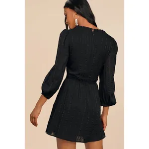 NWT Lulus Forever In My Heart Black Striped Balloon Sleeve Mini Dress Party Sz S thumbnail 5