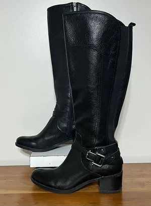 Marc Fisher Knee High Riding Boots Womens 9 M‎ Pebbled Black Leather Equestrian thumbnail 1