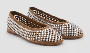 MNG Mango Glam Rhinestone Die Cut Ballet Casual Cream Elegant Flats EU 40 US 9 thumbnail 1