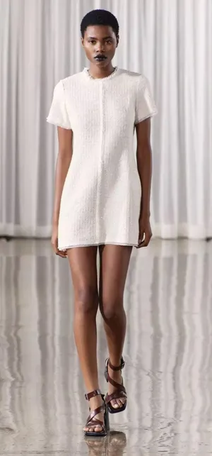 NWT❗️ZARA Elegant White Tweed Short Cutted Dress ZW Collection Mini Ivory Size M thumbnail 13