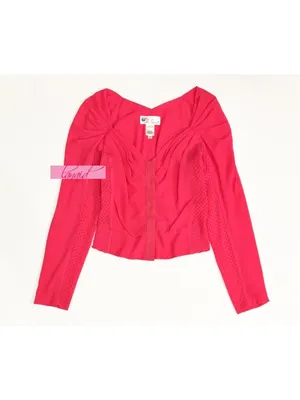 Nordstrom In Earnest The Rouche Portrait Hibiscus Hot Neon Pink V-Neck Chiffon Puff Sleeve thumbnail 5