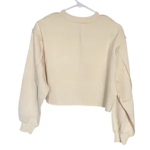 NWT‎ Womens Cream Cropped Long Sleeve Fleece Pullover Sweatshirt- Small thumbnail 4