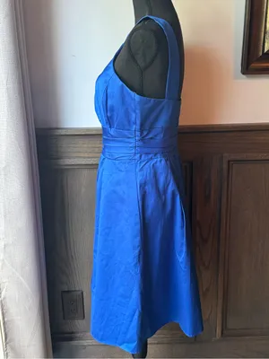 David's Bridal Royal Blue Cross-Over Halter Fit & Flare Mini Dress sz 8 thumbnail 2
