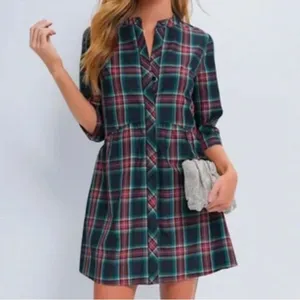 Tuckernuck Festive Plaid Tartan Royal Shirt Dress XS Holiday Mini NWT thumbnail 3
