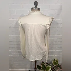 Anthropologie Pilcro Cream Ruffle-Shoulder Henley Long-Sleeve Top thumbnail 8