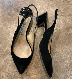 Jimmy Choo low heel kitten heel close to slingback shoes black suede thumbnail 1