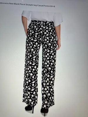 Nostalgia Black and White Floral Flare Pants tied waistband pockets thumbnail 2