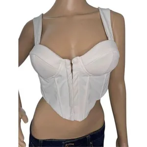 Princess Polly White Corset Style Cropped Tank With Front Clasps thumbnail 1