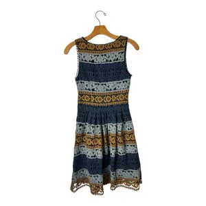 Maeve Dress Women 0 Blue Gold Sleeveless Crochet Fit And Flare Mini‎ Cottagecore thumbnail 3