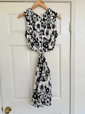 Faithfull The Brand Cut-Out Mini Linen Dress Size 10 Black‎ White Revolve thumbnail 9