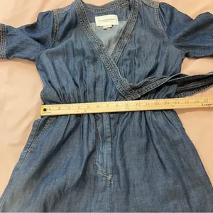 Pilcro by Anthropologie Blue Chambray Denim Tie‎ Waist Wrap Bodice V-Neck Romper thumbnail 15