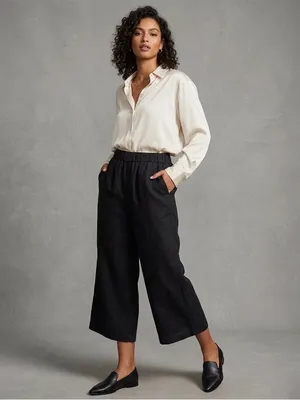 Mate the Label Black 100% Linen Wide Leg Crop Pant Size XS thumbnail 2