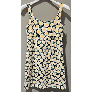 Diane Von Furstenberg Size 4 Yellow & Black Poppy Floral Print Mini Shift Dress thumbnail 2