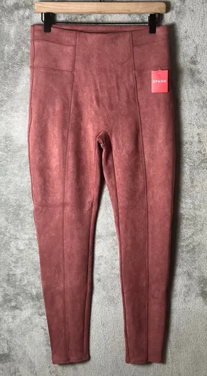 Spanx Faux Suede Leggings Rich Rose Size‎ Large High Waisted New thumbnail 1