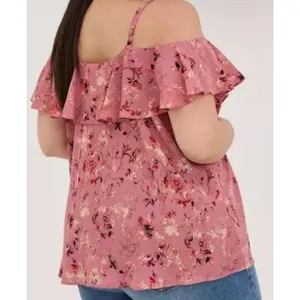 Torrid Georgette Pink Floral Off Shoulder Lightweight Flowy Ruffled Blouse Sz L‎ thumbnail 2