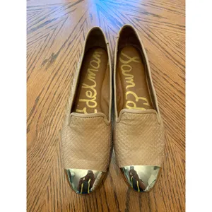 Sam Edelman Aster Loafers Womens 7.5M Tan Snakeskin Gold Cap Toe Flats thumbnail 3