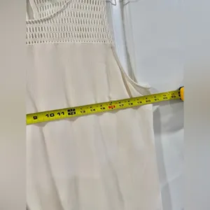 Cream Sleeveless Shift Dress XL Textured Crochet Yoke Lined Neutral Minimalist thumbnail 6
