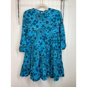 Zara Blue Floral Flounce Dress Tiered Mini Summer Resort Casual Short Size XS thumbnail 3