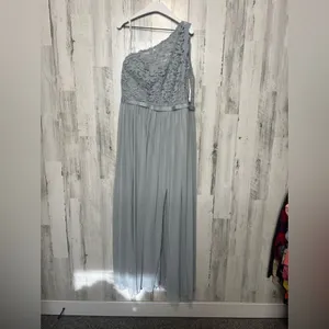 David’s Bridal One-Shoulder Lace Chiffon Gown – Misty Blue – Size 16 – NWT thumbnail 7