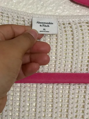 Abercrombie & Fitch Cream Open-Knit V-Neck Cropped scalloped Sweater Size XL NWT thumbnail 6