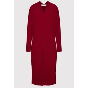 Max Mara Leisure Burgundy Red Tubo Pleated Plisse V-Neck Midi Dress XL‎ thumbnail 9