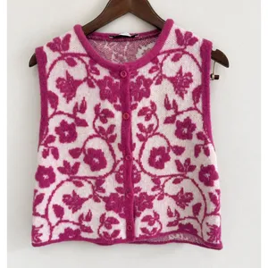 Zara Women's Purple Floral Jacquard Knit Vest Button Front Cardigan Size Med thumbnail 2