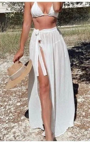 Matte Collection Sheer White Cover Up Sarong Adjustable Tie Skirt Size Medium thumbnail 1