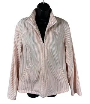 Women’s Orvis Peach White Zip Front Seersucker Jacket thumbnail 1