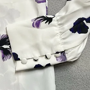 Tahari T Womens Floral Blouse Purple Navy White Long Sleeve Top Size‎ 4 Workwear thumbnail 2