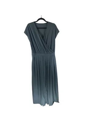 Halara V Neck Short Sleeve Pockets Wide Leg Flowy Waffle Jumpsuit Gray L Tall thumbnail 4