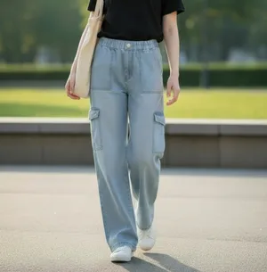 Madden Girl Blue Denim Cargo Jeans Medium Y2K Baggy Wide Leg Cyber thumbnail 2