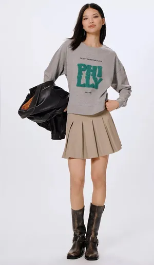 Maeve x Kaylee Watai Philly Graphic Sweatshirt Gray Green Crewneck Pullover S thumbnail 1