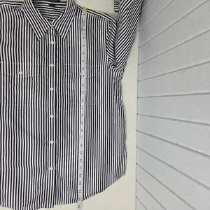 Lauren Ralph Lauren Navy Blue and White Vertical Stripe Button-Down Shirt Size M thumbnail 8