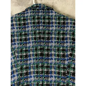 Tristan Blue Green Plaid Tweed Fitted Blazer Jacket Dark Academia Women's M thumbnail 4