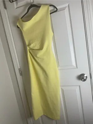 NWT ZARA Pale Yellow Asymmetric Ruched Midi Dress - Size Small thumbnail 2