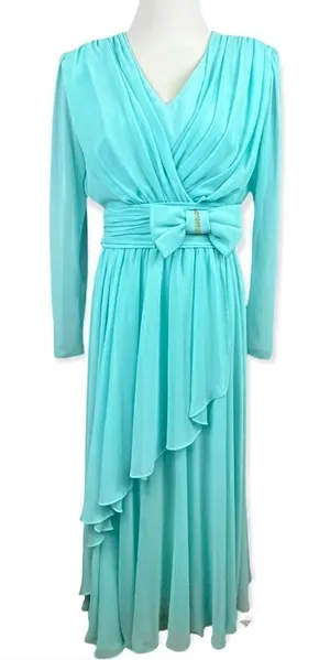 Vintage 70’s/ 80’s Miss Eliette Aqua Chiffon Maxi Evening Dress 8 thumbnail 1