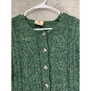 Vintage Irish 100% Wool Cardigan Green Cable Knit Button Front Sweater Medium thumbnail 2