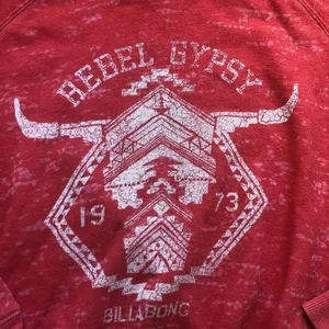 Billabong Cropped Sweatshirt Crew Neck Distressed Red Rebel Gypsy Size S Beachy thumbnail 3