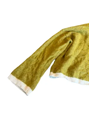 Free People Serendipity V-Neck Fuzzy Sweater Unique Green Boxy Cropped Sz Large thumbnail 10