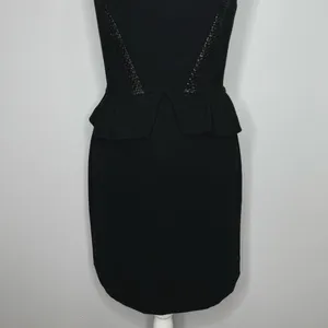 Sandro Paris Strapless Peplum Dress Size 8 Black Embellished Cocktail Party Chic thumbnail 5