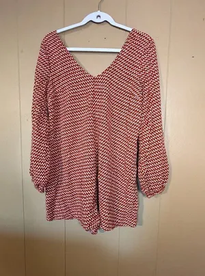 Billabong Red and White Chevron Zig Zag Print Long Sleeve Romper thumbnail 1
