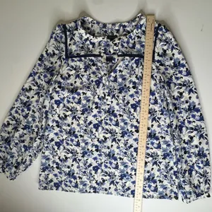 Talbots Floral Button Down Shirt Small‎ Blue Cottage Preppy Office Lightweight thumbnail 7