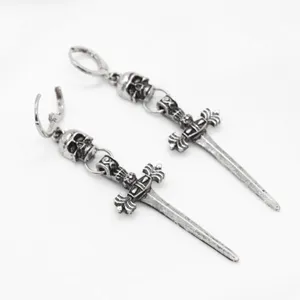 Skull and Sword Dangle Earrings Silver thumbnail 2