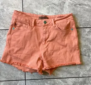 Judy Blue Coral Pink Garment Dyed Denim Frayed Hem Shorts JB150217 Medium thumbnail 1