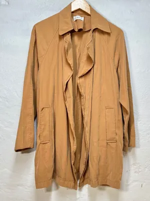 Mango MNG Womens Camel‎ Tan Viscose Duster Trench Coat Jacket Small Old Money thumbnail 1