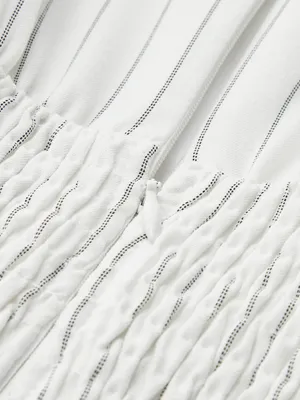 Commense Cotton Blend Striped Ruched Maxi Dress White XS NWT Pockets thumbnail 7